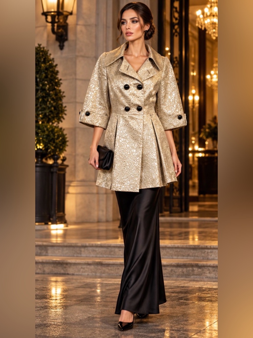 Classiques entier Gold Brocade Double Breasted Coat